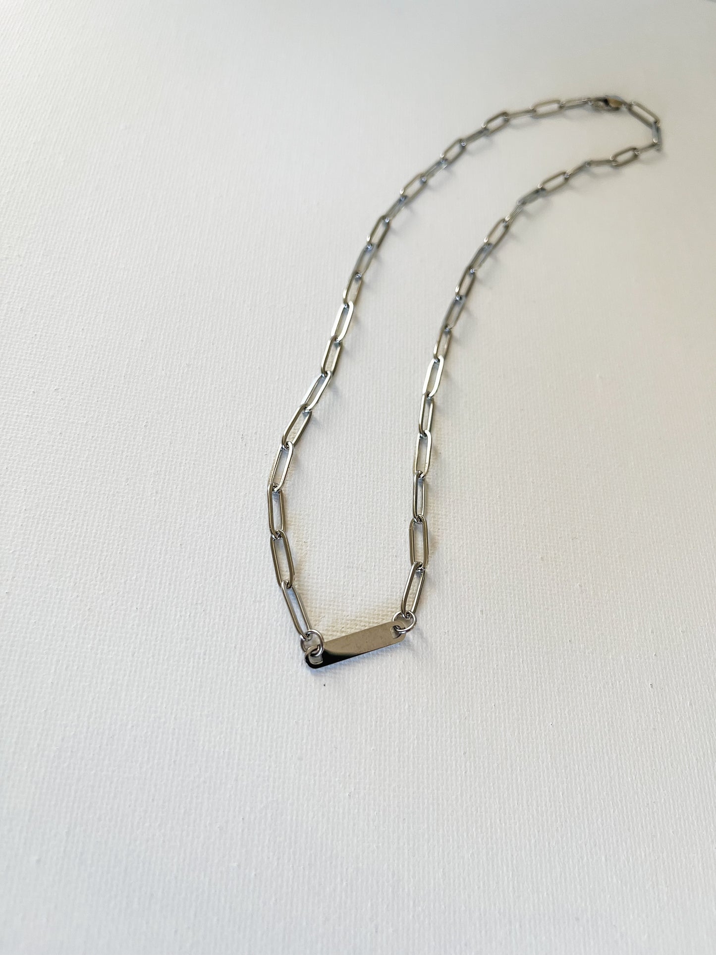 Paperclip Chain Mini Bar Necklace